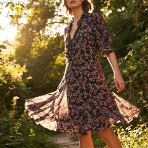 CeCe Black and Pink Floral Midi Dress